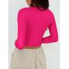 imageREORIA Womens Sexy Casual V Neck Long Sleeve Double Lined Fitted Going Out T Shirts Crop Tops TeesNeon Rose Red