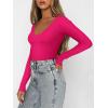 imageREORIA Womens Sexy Casual V Neck Long Sleeve Double Lined Fitted Going Out T Shirts Crop Tops TeesNeon Rose Red