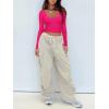 imageREORIA Womens Sexy Casual V Neck Long Sleeve Double Lined Fitted Going Out T Shirts Crop Tops TeesNeon Rose Red