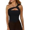 imageREORIA Womens Sexy One Shoulder Asymmetrical Leopard Print Mesh Ruched Backless Going Out Bodysuits TopsBlack