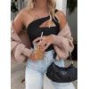 imageREORIA Womens Sexy One Shoulder Asymmetrical Leopard Print Mesh Ruched Backless Going Out Bodysuits TopsBlack