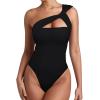 imageREORIA Womens Sexy One Shoulder Asymmetrical Leopard Print Mesh Ruched Backless Going Out Bodysuits TopsBlack