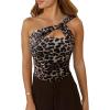 imageREORIA Womens Sexy One Shoulder Asymmetrical Leopard Print Mesh Ruched Backless Going Out Bodysuits TopsBlack Leopard Pattern