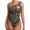 imageREORIA Womens Sexy One Shoulder Asymmetrical Leopard Print Mesh Ruched Backless Going Out Bodysuits TopsBlack Leopard Pattern