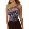 imageREORIA Womens Sexy One Shoulder Asymmetrical Leopard Print Mesh Ruched Backless Going Out Bodysuits TopsPink Leopard Pattern