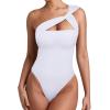 imageREORIA Womens Sexy One Shoulder Asymmetrical Leopard Print Mesh Ruched Backless Going Out Bodysuits TopsWhite