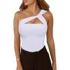 imageREORIA Womens Sexy One Shoulder Asymmetrical Leopard Print Mesh Ruched Backless Going Out Bodysuits TopsWhite