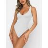 imageREORIA Womens Sexy Plunge V Neck Sleeveless Seamless Double Lined Tank Bodysuit TopsWhite