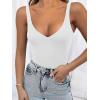 imageREORIA Womens Sexy Plunge V Neck Sleeveless Seamless Double Lined Tank Bodysuit TopsWhite