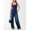 imageREORIA Womens Sexy Square Neck Sleeveless Double Lined Basic Bodysuits Backless Tank Tops Going OutEstate Blue