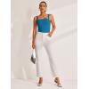 imageREORIA Womens Square Neck Sleeveless Sexy Lace Bodysuits Tank Tops 2024 SpringSummer Designer CollectionBlue Aster