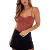 imageREORIA Womens Trendy Sexy Mesh Sheer Spaghetti Strap Going Out Slimming Bustier Corset Bodysuit With Built In BraRusty Red