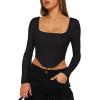 imageREORIA Womens Trendy Sexy Square Neck Long Sleeve Backless Y2K Going Out Boned Bustier Corset Crop TopsBlack