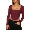imageREORIA Womens Trendy Sexy Square Neck Long Sleeve Backless Y2K Going Out Boned Bustier Corset Crop TopsBurgundy