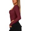 imageREORIA Womens Trendy Sexy Square Neck Long Sleeve Backless Y2K Going Out Boned Bustier Corset Crop TopsBurgundy