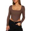 imageREORIA Womens Trendy Sexy Square Neck Long Sleeve Backless Y2K Going Out Boned Bustier Corset Crop TopsCoffee