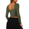 imageREORIA Womens Trendy Sexy Square Neck Long Sleeve Backless Y2K Going Out Boned Bustier Corset Crop TopsDark Green