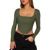 imageREORIA Womens Trendy Sexy Square Neck Long Sleeve Backless Y2K Going Out Boned Bustier Corset Crop TopsDark Green