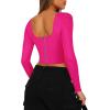 imageREORIA Womens Trendy Sexy Square Neck Long Sleeve Backless Y2K Going Out Boned Bustier Corset Crop TopsNeon Rose Red