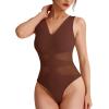 imageREORIA Womens V Neck Sleeveless Sexy Sheer Mesh Bodysuits Tank Tops 2024 SpringSummer Designer CollectionBrownout