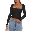 imageREORIA Womens Basic Sexy Square Neck Long Sleeve Y2K Going Out T Shirt Crop TopBlack