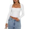 imageREORIA Womens Basic Sexy Square Neck Long Sleeve Y2K Going Out T Shirt Crop TopWhite