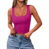 imageREORIA Womens Basic Square Neck Ribbed Tank Tops Workout Crop Tops 2025 Summer Sleeveless Slim Fit ShirtsRose Red