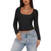 imageREORIA Womens Long Sleeve Shirts Basic Crop Tops Square Neck Slim Y2K Fit Fall Winter Cute Clothes OutfitsBlack
