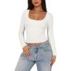 imageREORIA Womens Long Sleeve Shirts Basic Crop Tops Square Neck Slim Y2K Fit Fall Winter Cute Clothes OutfitsWhite
