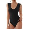 imageREORIA Womens Ribbed Tank Bodysuit Deep V Neck Sleeveless Tops Y2K Going Out Casual OutfitsBlack