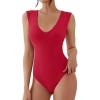 imageREORIA Womens Ribbed Tank Bodysuit Deep V Neck Sleeveless Tops Y2K Going Out Casual OutfitsRed