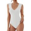 imageREORIA Womens Ribbed Tank Bodysuit Deep V Neck Sleeveless Tops Y2K Going Out Casual OutfitsWhite