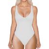 imageREORIA Womens Sexy Plunge V Neck Sleeveless Seamless Double Lined Tank Bodysuit TopsWhite
