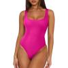 imageREORIA Womens Sexy Square Neck Sleeveless Double Lined Basic Bodysuits Backless Tank Tops Going OutNeon Rose Red