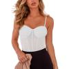 imageREORIA Womens Trendy Sexy Mesh Sheer Spaghetti Strap Going Out Slimming Bustier Corset Bodysuit With Built In BraWhite