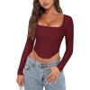 imageREORIA Womens Trendy Sexy Square Neck Long Sleeve Backless Y2K Going Out Boned Bustier Corset Crop TopsBurgundy