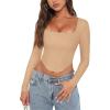 imageREORIA Womens Trendy Sexy Square Neck Long Sleeve Backless Y2K Going Out Boned Bustier Corset Crop TopsNude