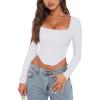 imageREORIA Womens Trendy Sexy Square Neck Long Sleeve Backless Y2K Going Out Boned Bustier Corset Crop TopsWhite