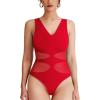 imageREORIA Womens V Neck Sleeveless Sexy Sheer Mesh Bodysuits Tank Tops 2024 SpringSummer Designer CollectionGoji Berry