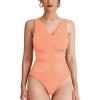 imageREORIA Womens V Neck Sleeveless Sexy Sheer Mesh Bodysuits Tank Tops 2024 SpringSummer Designer CollectionPeach Nectar