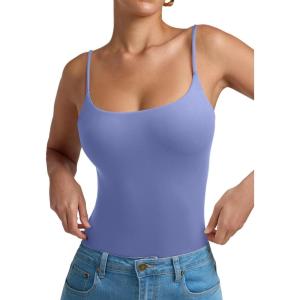 imageREORIA Women Sexy Cami Square Neck Thong Bodysuit Backless Spaghetti Strap Tank TopEnglish Manor