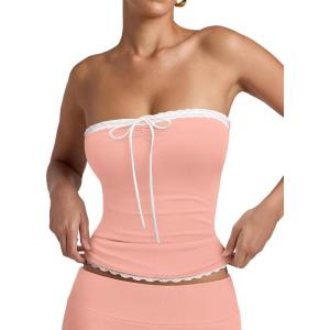 imageREORIA Womens Y2K Cute Tube Top Double Lined Strapless Backless Sleeveless Crop Top for Summer 2025 Going OutPink Dolphin