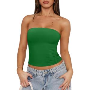 imageREORIA Womens Y2K Strapless Backless Tube Top Double Lined Sleeveless Crop Tank Top for Summer 2025 Going OutGreen