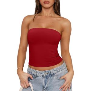 imageREORIA Womens Y2K Strapless Backless Tube Top Double Lined Sleeveless Crop Tank Top for Summer 2025 Going OutRed