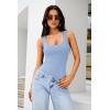 imageREORIA Bodysuit for Women Scoop Neck Sleeveless Tank Top Bodysuits 2025 Sexy Thong Bodysuit Basic Leotards for WomenAir Blue
