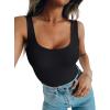 imageREORIA Bodysuit for Women Scoop Neck Sleeveless Tank Top Bodysuits 2025 Sexy Thong Bodysuit Basic Leotards for WomenBlack