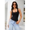 imageREORIA Bodysuit for Women Scoop Neck Sleeveless Tank Top Bodysuits 2025 Sexy Thong Bodysuit Basic Leotards for WomenBlack