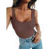 imageREORIA Bodysuit for Women Scoop Neck Sleeveless Tank Top Bodysuits 2025 Sexy Thong Bodysuit Basic Leotards for WomenCoffee