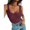 imageREORIA Bodysuit for Women Scoop Neck Sleeveless Tank Top Bodysuits 2025 Sexy Thong Bodysuit Basic Leotards for WomenCordovan