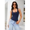 imageREORIA Bodysuit for Women Scoop Neck Sleeveless Tank Top Bodysuits 2025 Sexy Thong Bodysuit Basic Leotards for WomenEstate Blue